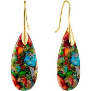 Women's Multi-color Stone Fishhook Dangle Drop Statement Sparkle Earrings